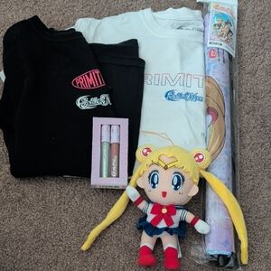 Primitive Sailor Moon Tee Bundle with Plush & Poster - Black, White, Yellow